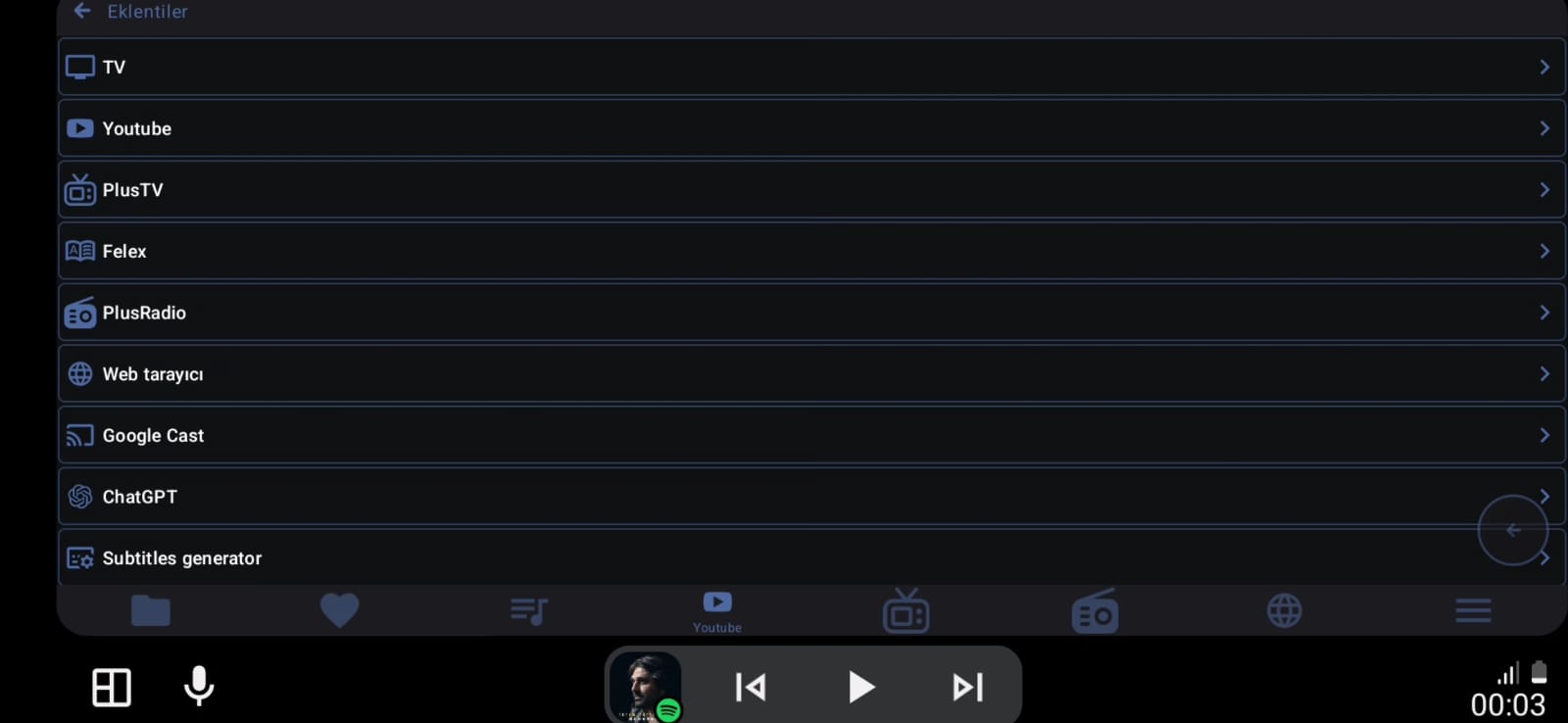 Eklentiler Bölümü